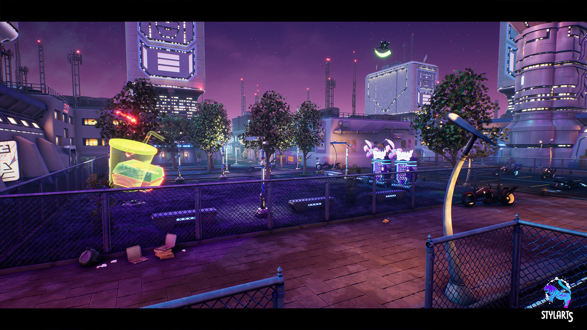 Modular Stylized Cyberpunk Street Low-poly 3D model_10