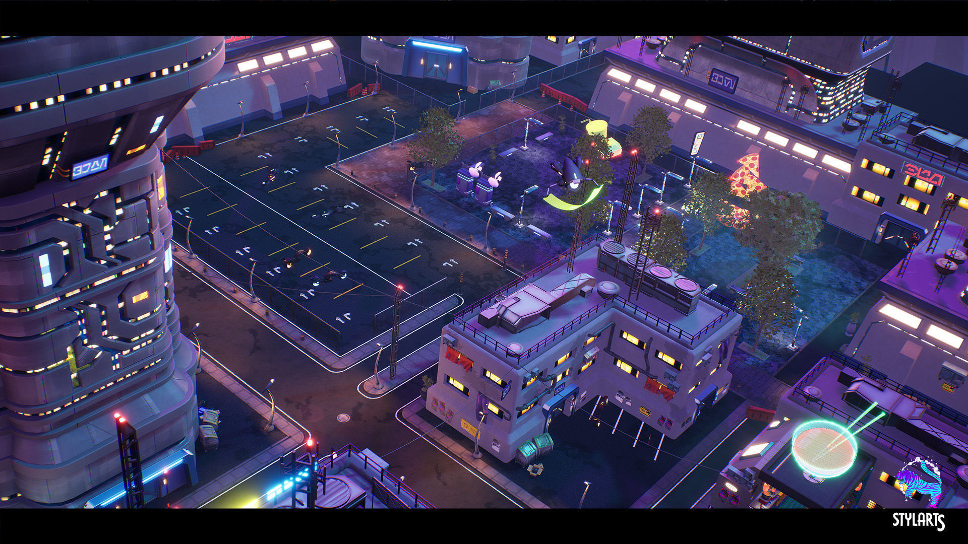 Modular Stylized Cyberpunk Street Low-poly 3D model_2