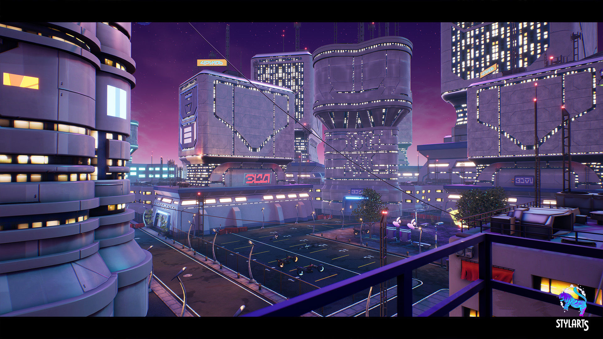 Modular Stylized Cyberpunk Street Low-poly 3D model_9
