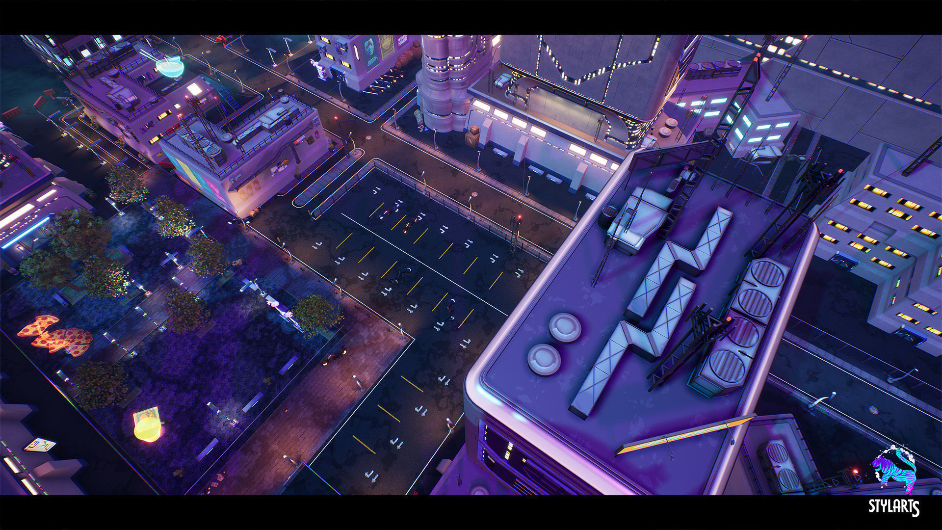 Modular Stylized Cyberpunk Street Low-poly 3D model_12