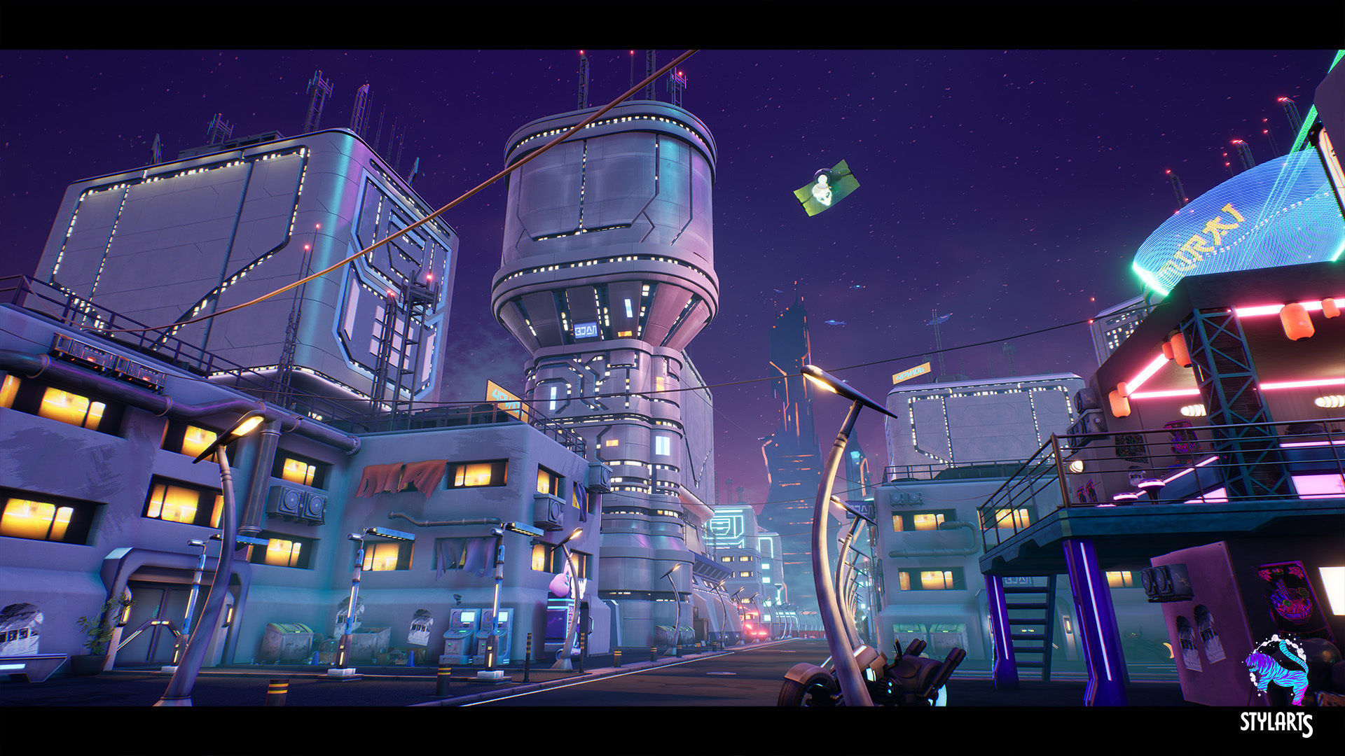Modular Stylized Cyberpunk Street Low-poly 3D model_6