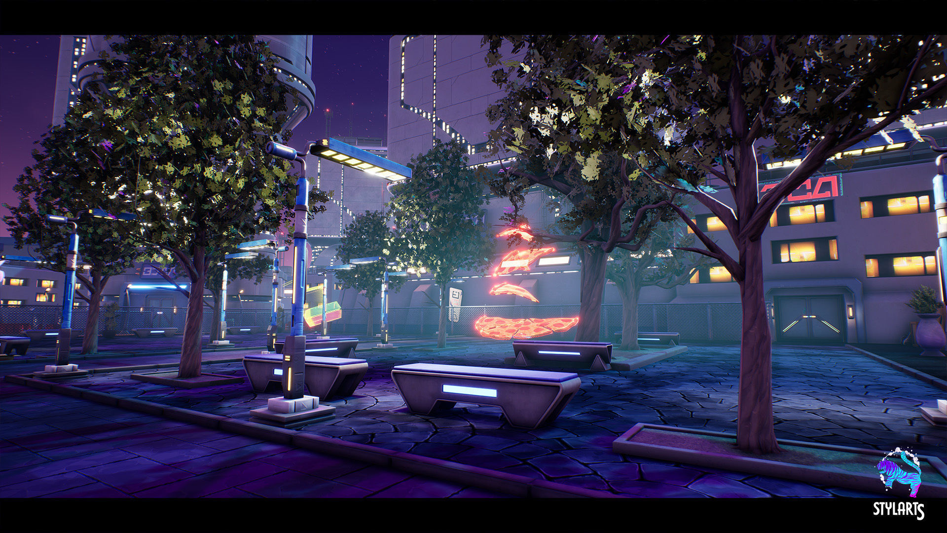 Modular Stylized Cyberpunk Street Low-poly 3D model_5