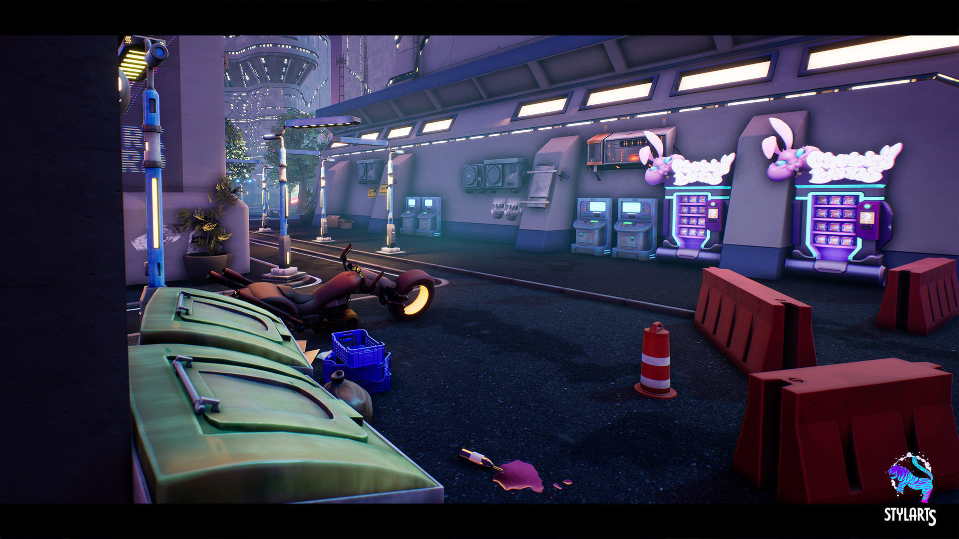 Modular Stylized Cyberpunk Street Low-poly 3D model_11