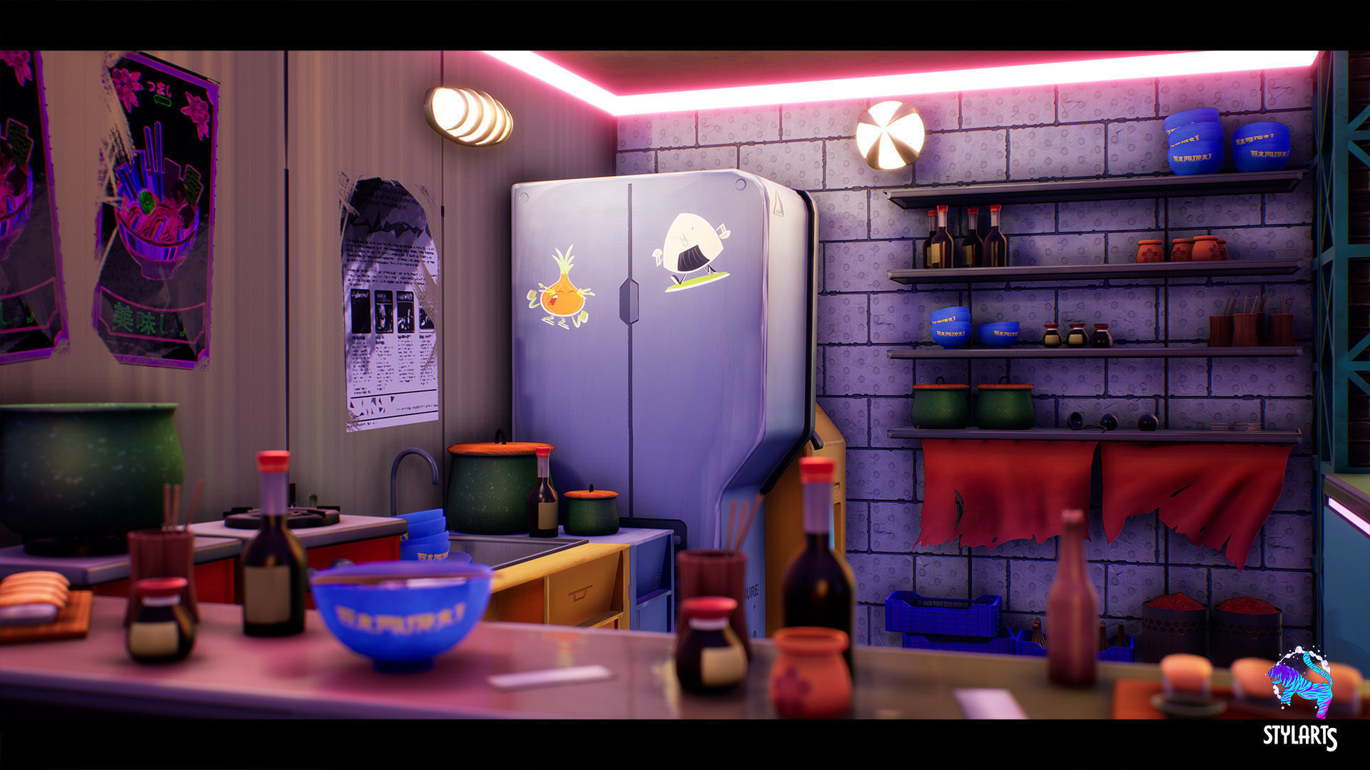 Modular Stylized Cyberpunk Street Low-poly 3D model_4