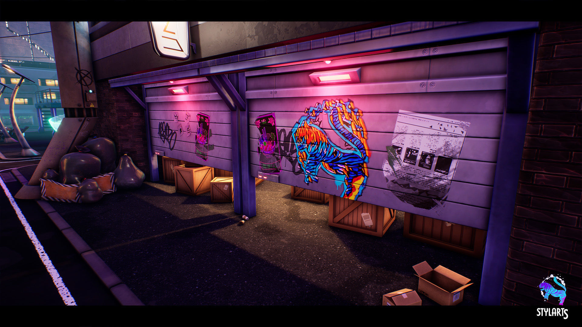 Modular Stylized Cyberpunk Street Low-poly 3D model_7