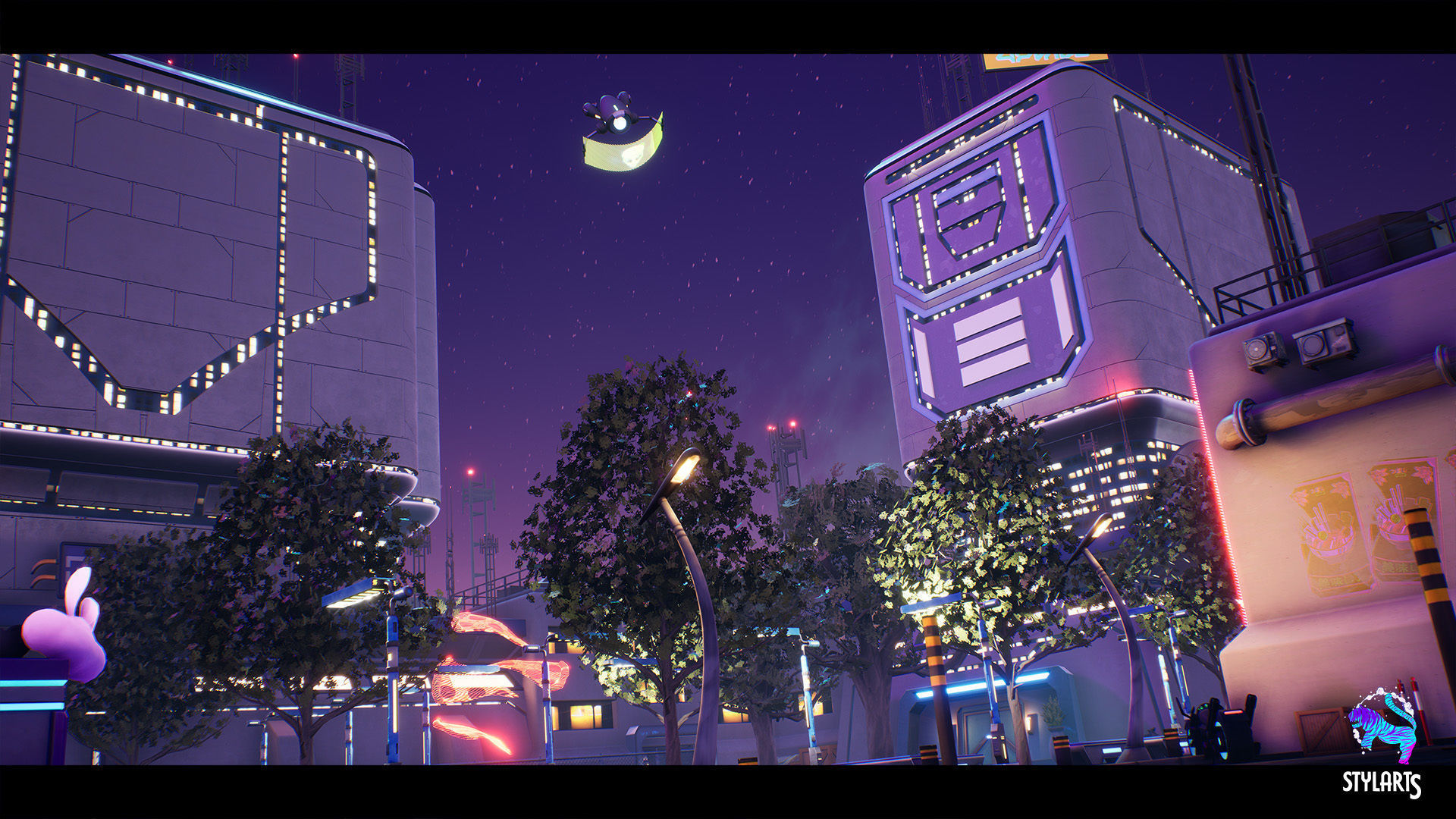 Modular Stylized Cyberpunk Street Low-poly 3D model_8