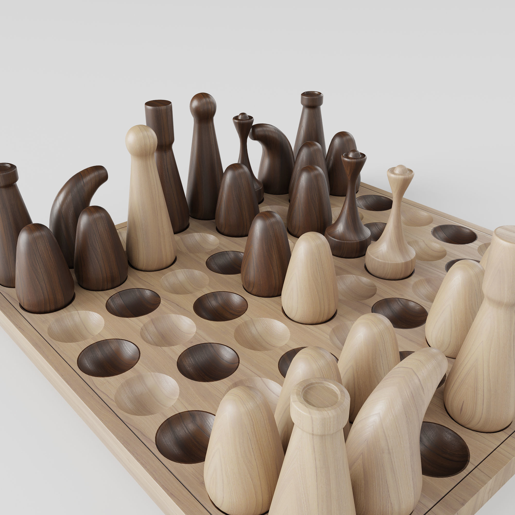 Wooden chessboard inspired by Nigerian local game Ayo 3D model_1