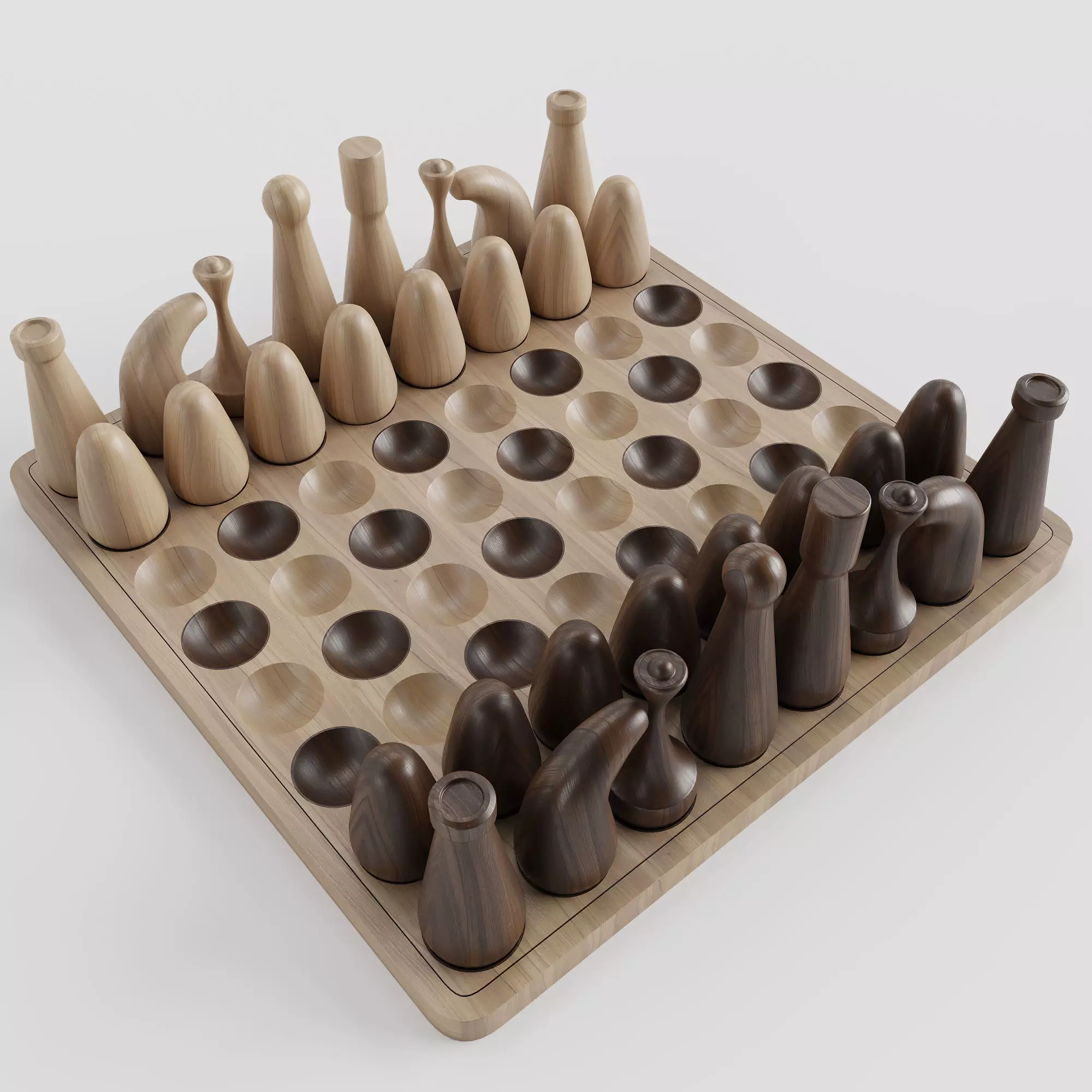 Wooden chessboard inspired by Nigerian local game Ayo 3D model_0