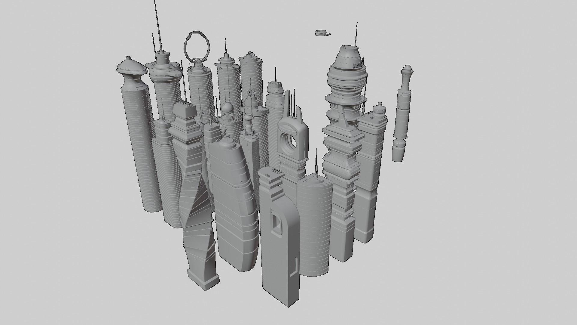 Sci fif buildings Free 3D model_1