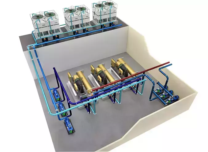 CHILLER PLANT LAYOUT  Low-poly 3D model