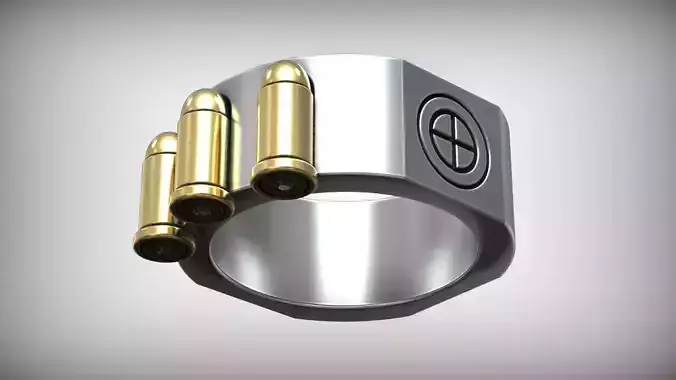 Military Silver Diamond Ring Gold Inlay 