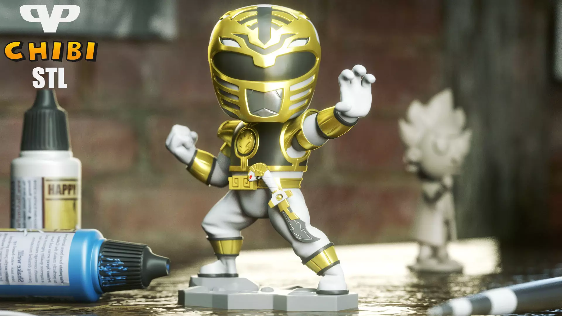 White Ranger Chibi STL for 3D Printing ChibiSTL 3DXM 3D print model_0