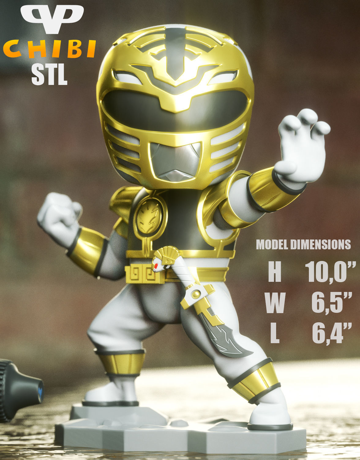 White Ranger Chibi STL for 3D Printing ChibiSTL 3DXM 3D print model_1