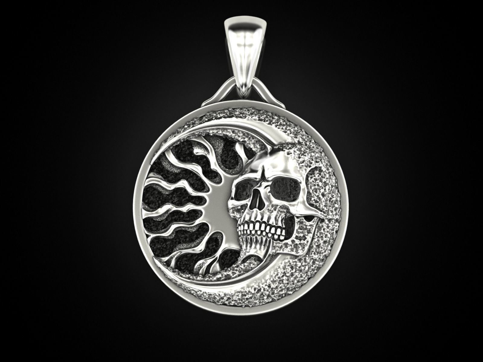 Skull moon sun pendant 3D print model_2