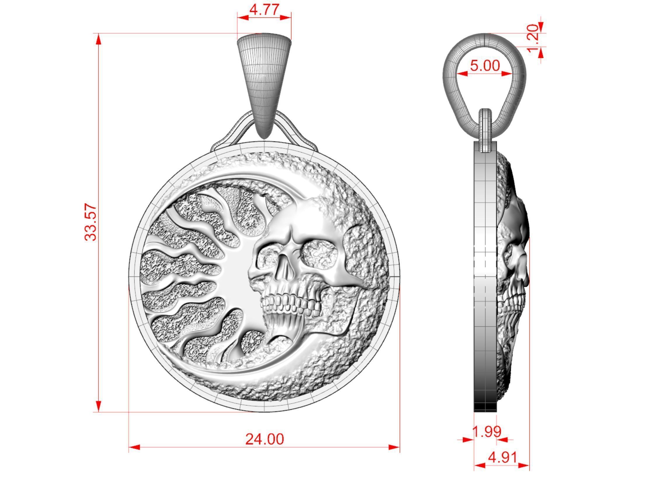 Skull moon sun pendant 3D print model_7