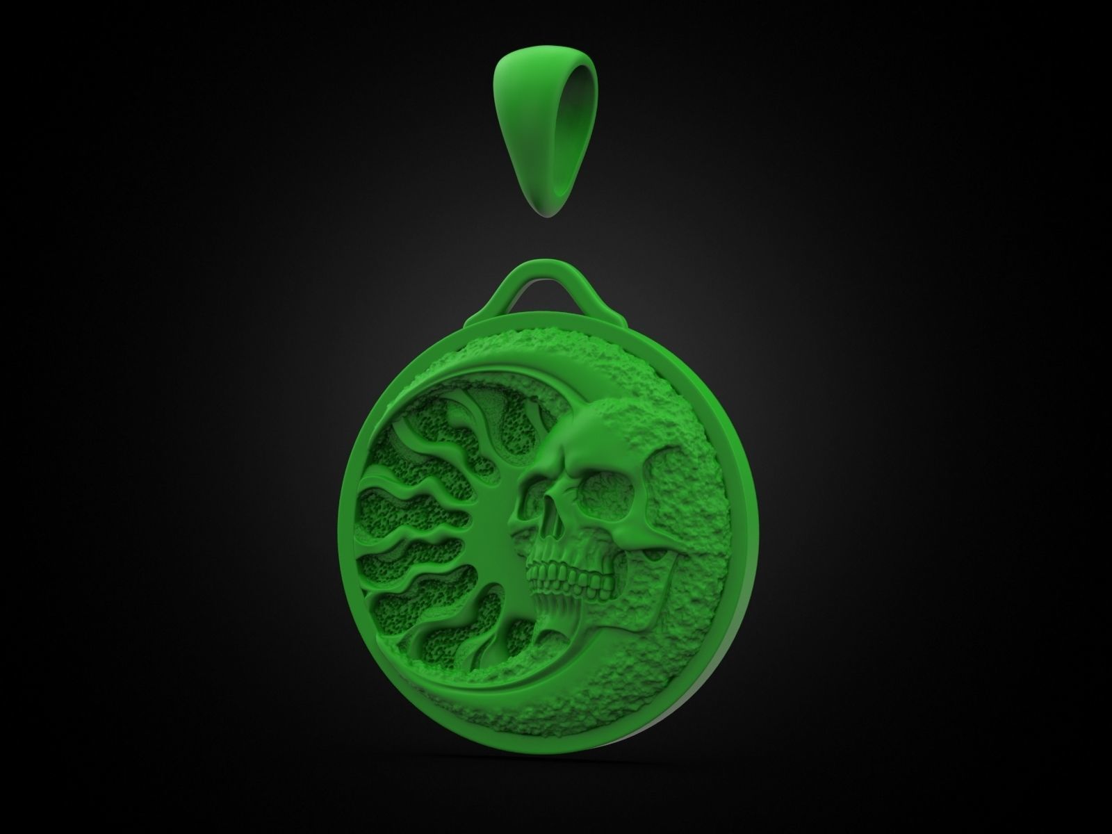 Skull moon sun pendant 3D print model_6