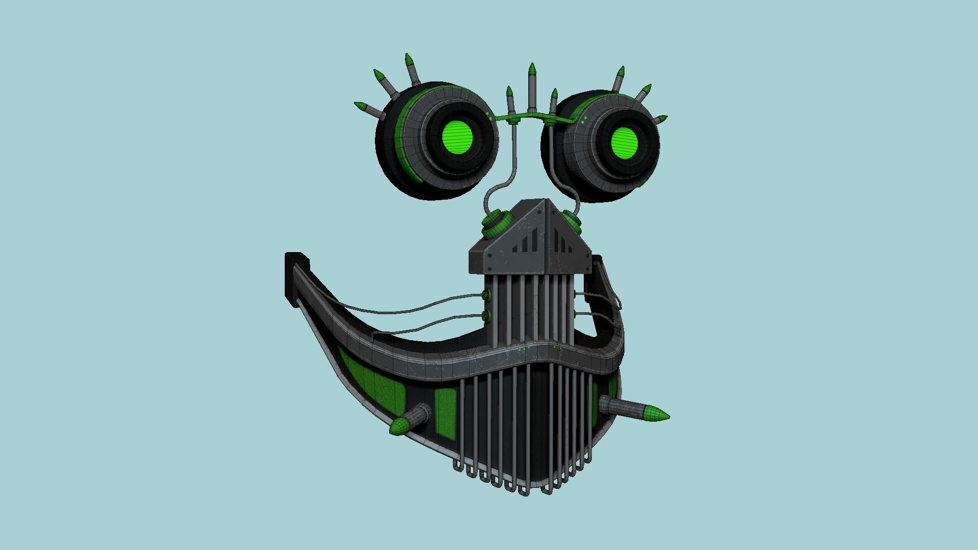Steampunk Mask A05 Black Green - SciFi Character Design Low-poly 3D model_6