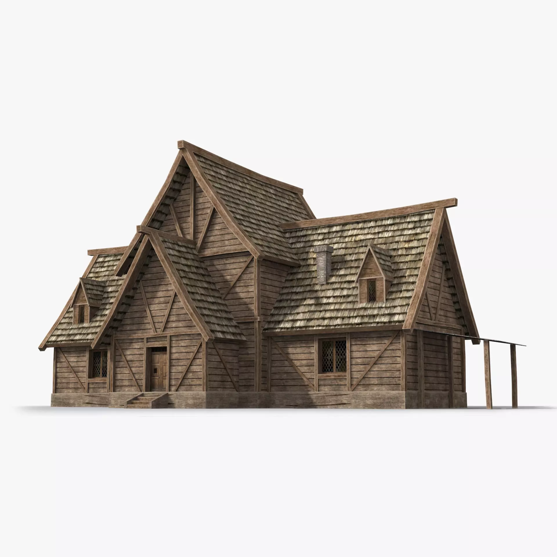 Medieval house x6 Low-poly 3D model_0