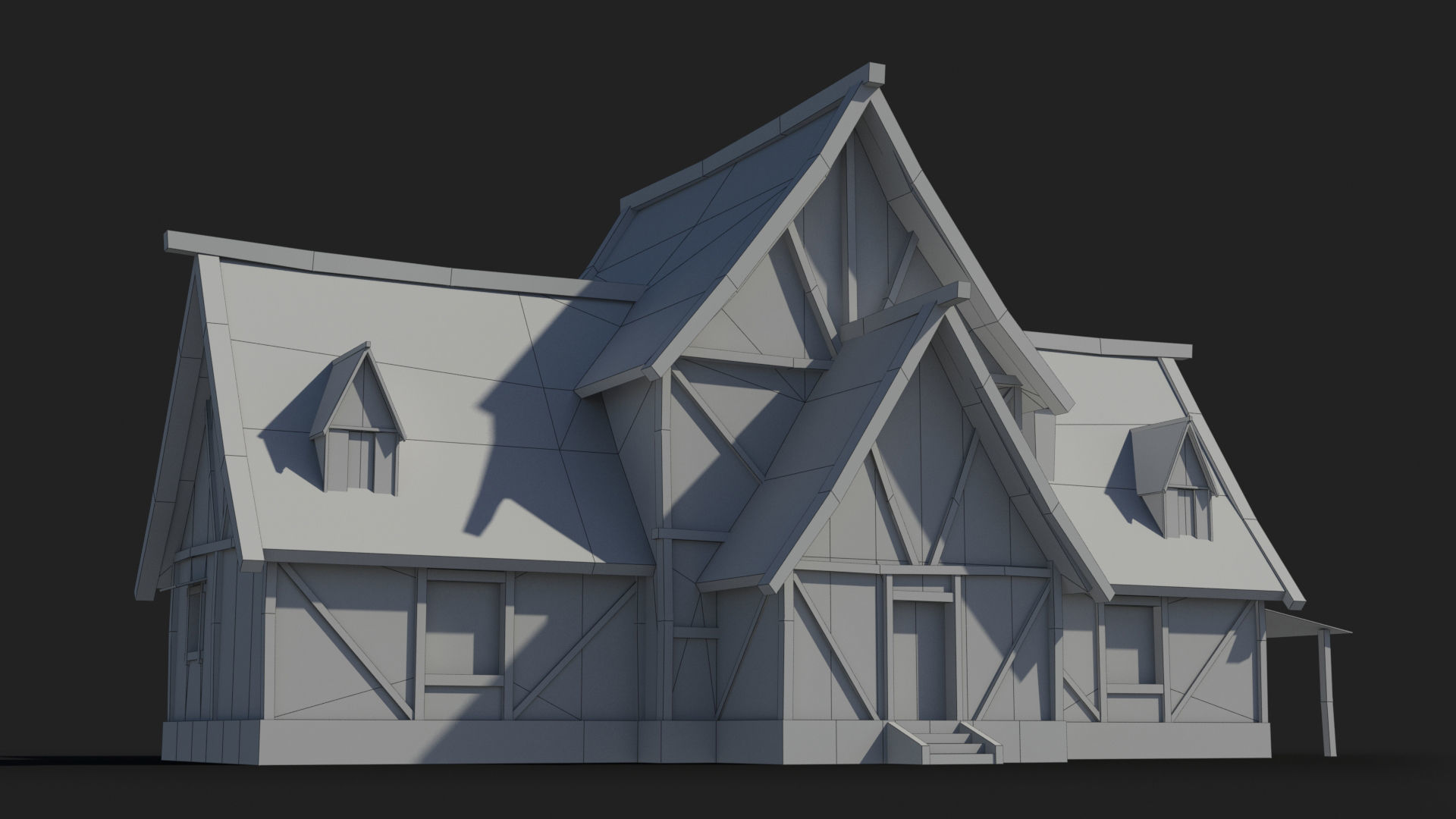 Medieval house x6 Low-poly 3D model_7