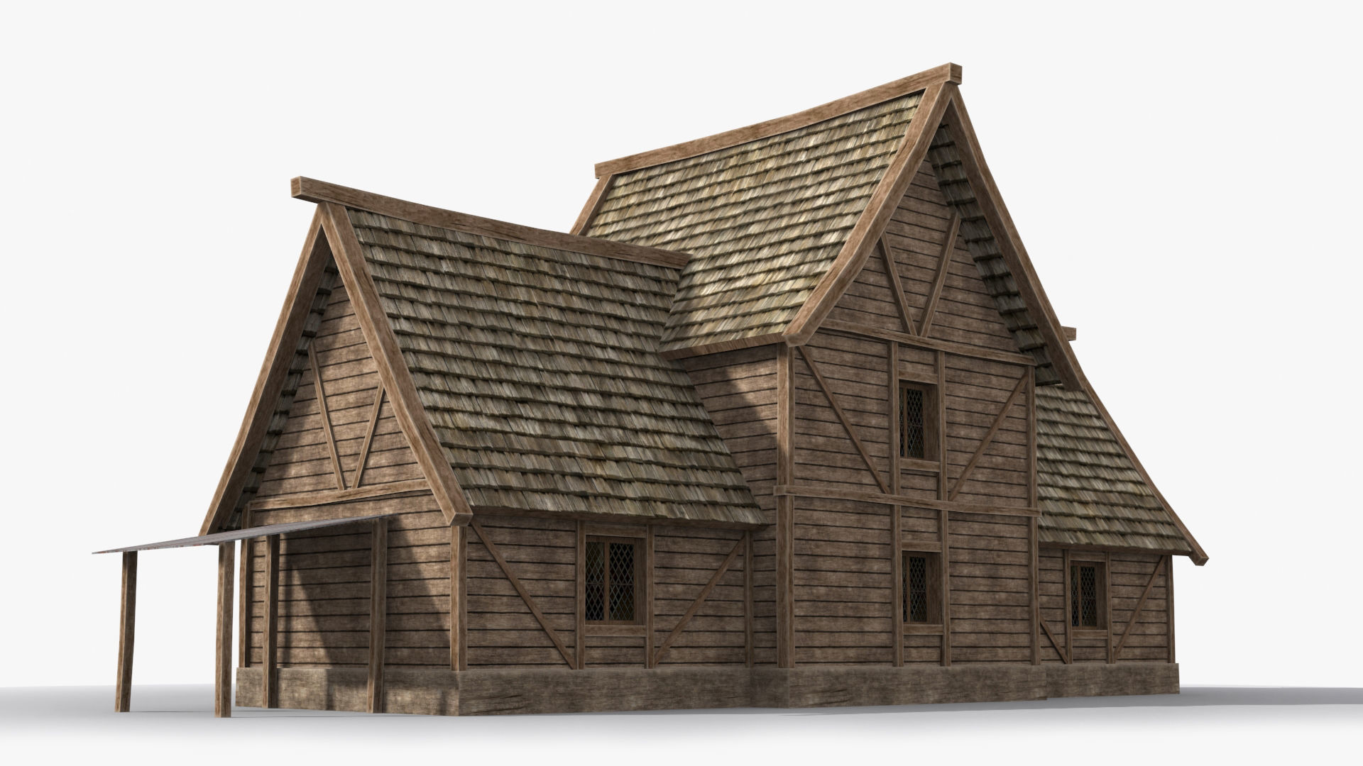 Medieval house x6 Low-poly 3D model_4