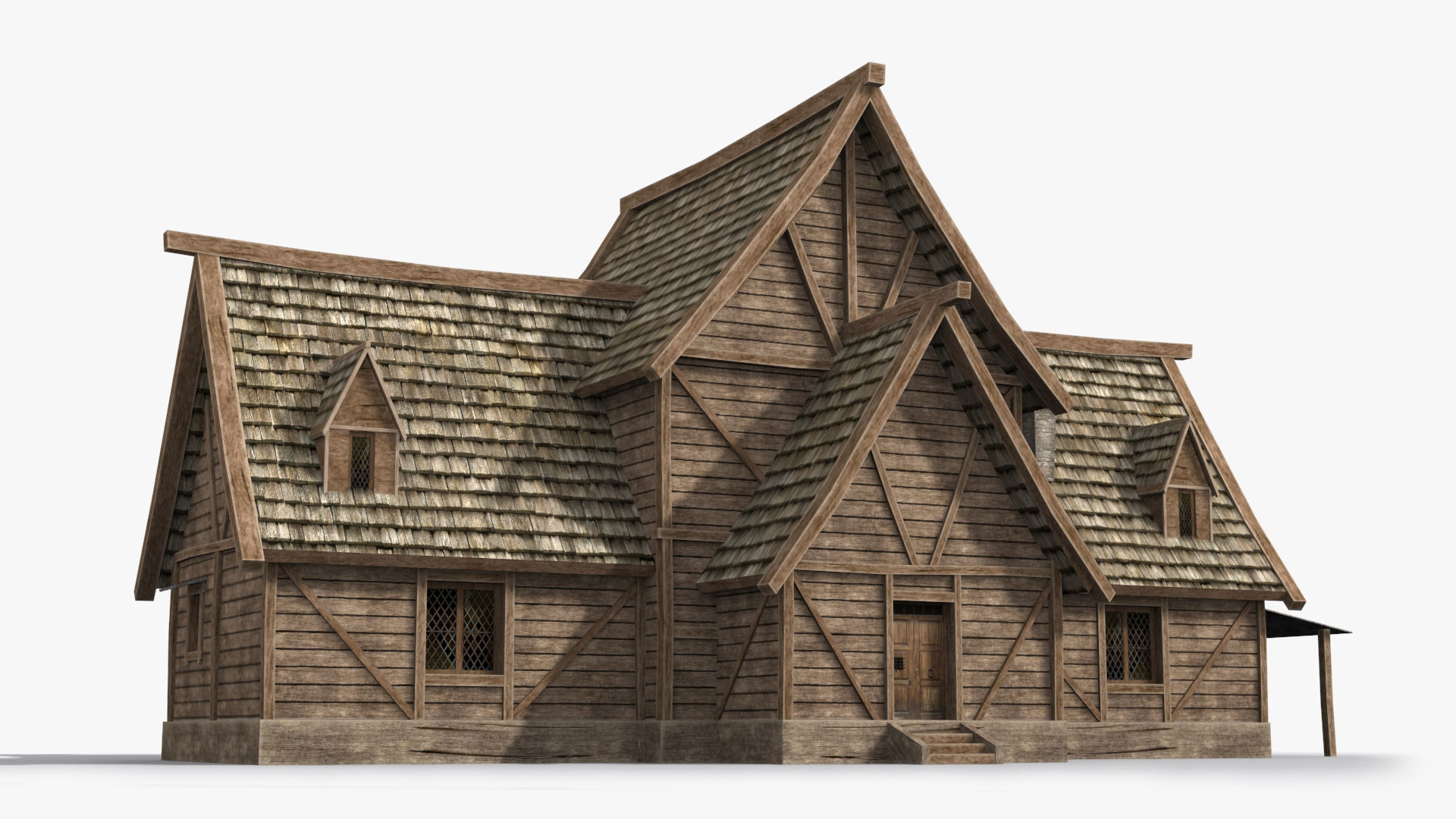 Medieval house x6 Low-poly 3D model_2
