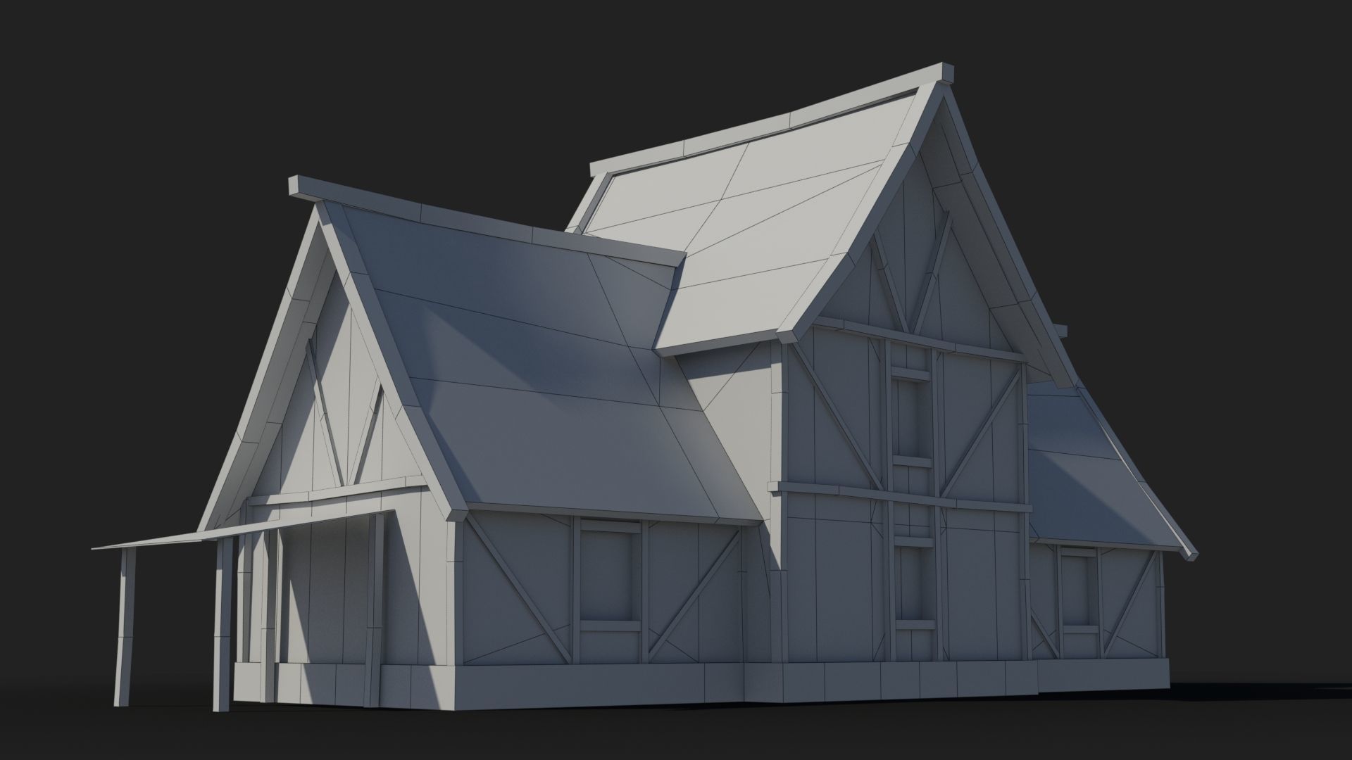 Medieval house x6 Low-poly 3D model_9