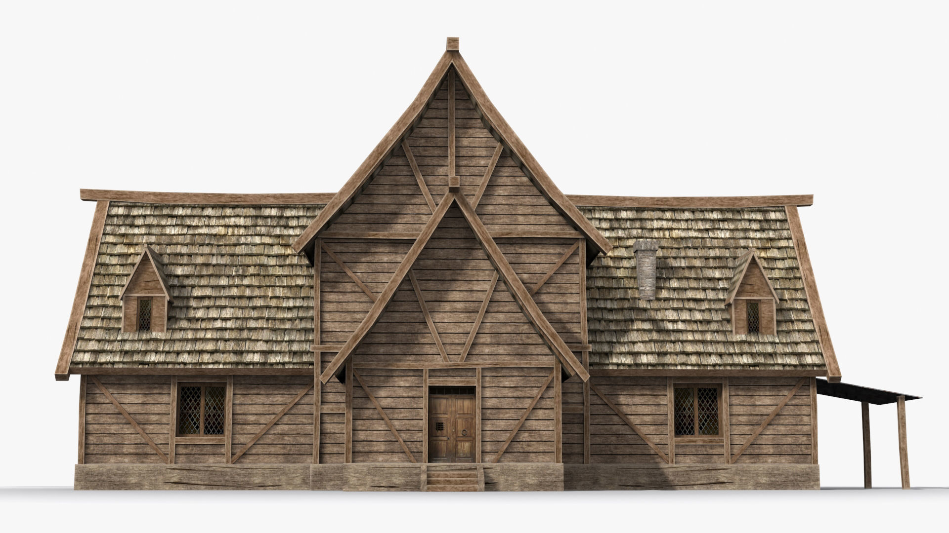 Medieval house x6 Low-poly 3D model_1