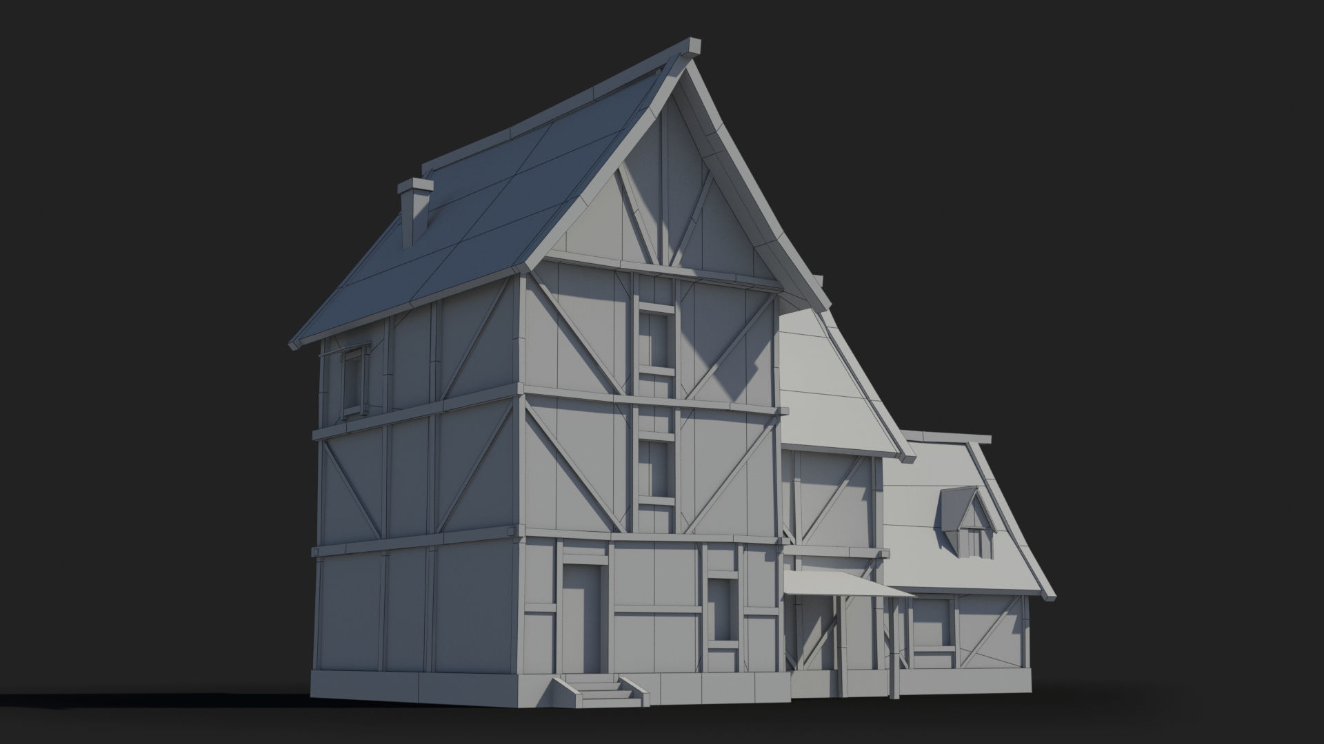 Medieval house x8 Low-poly 3D model_7