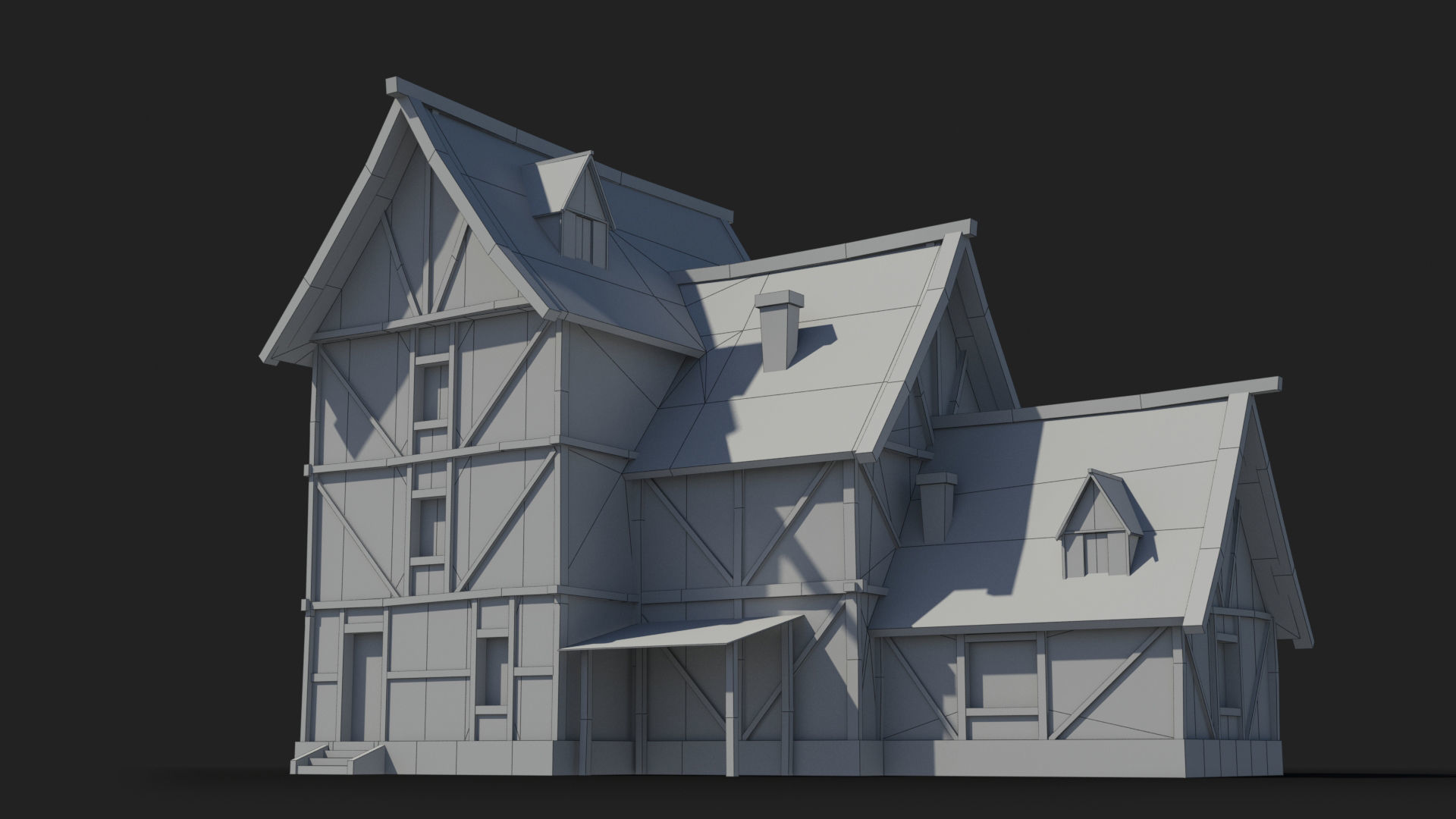 Medieval house x8 Low-poly 3D model_5