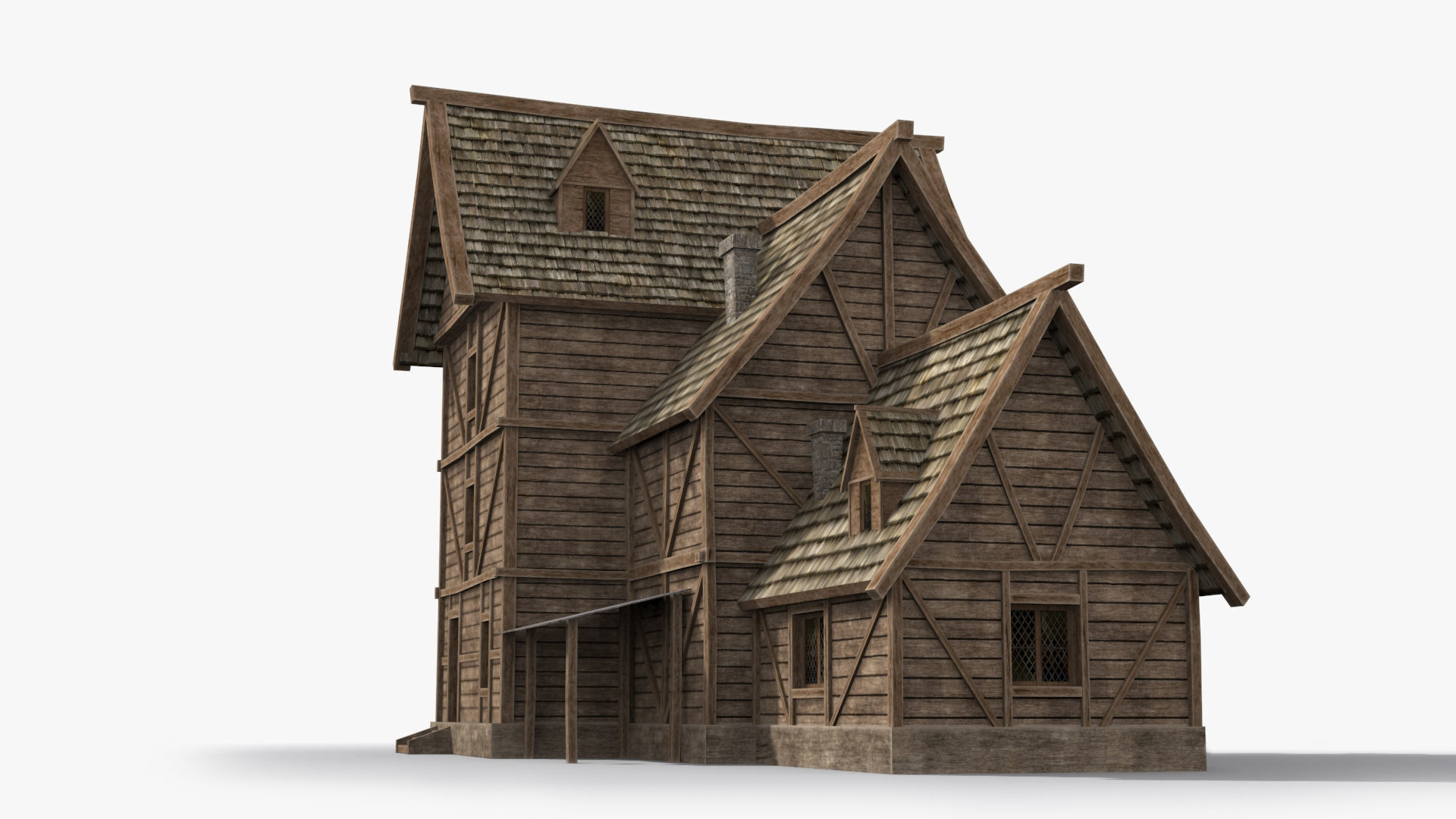 Medieval house x8 Low-poly 3D model_3