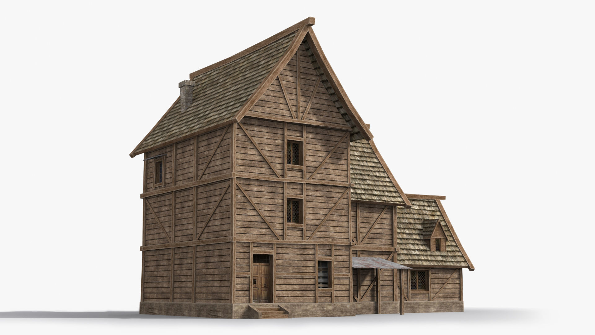 Medieval house x8 Low-poly 3D model_2