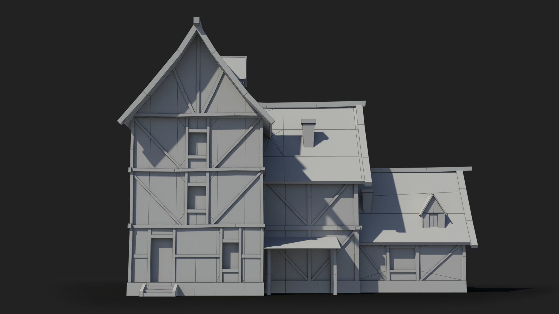 Medieval house x8 Low-poly 3D model_6