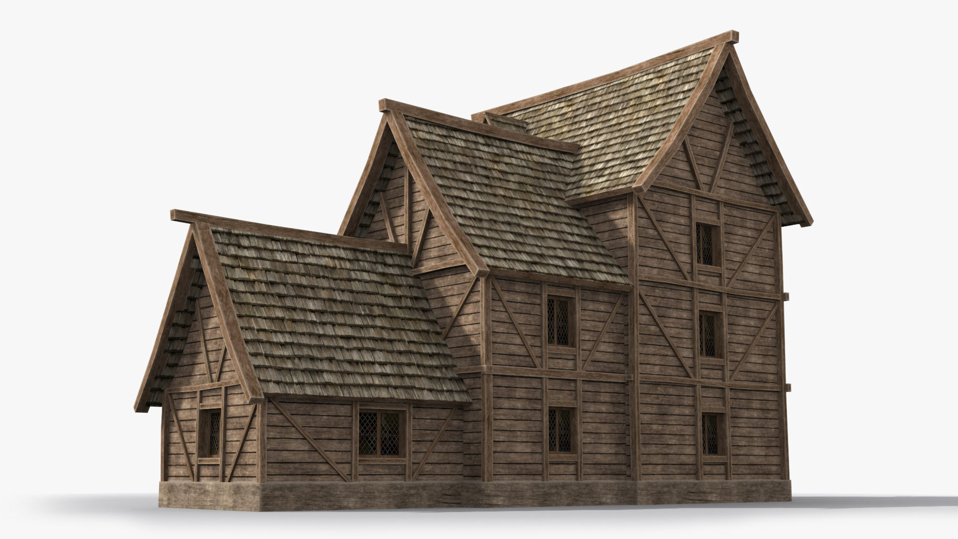 Medieval house x8 Low-poly 3D model_4