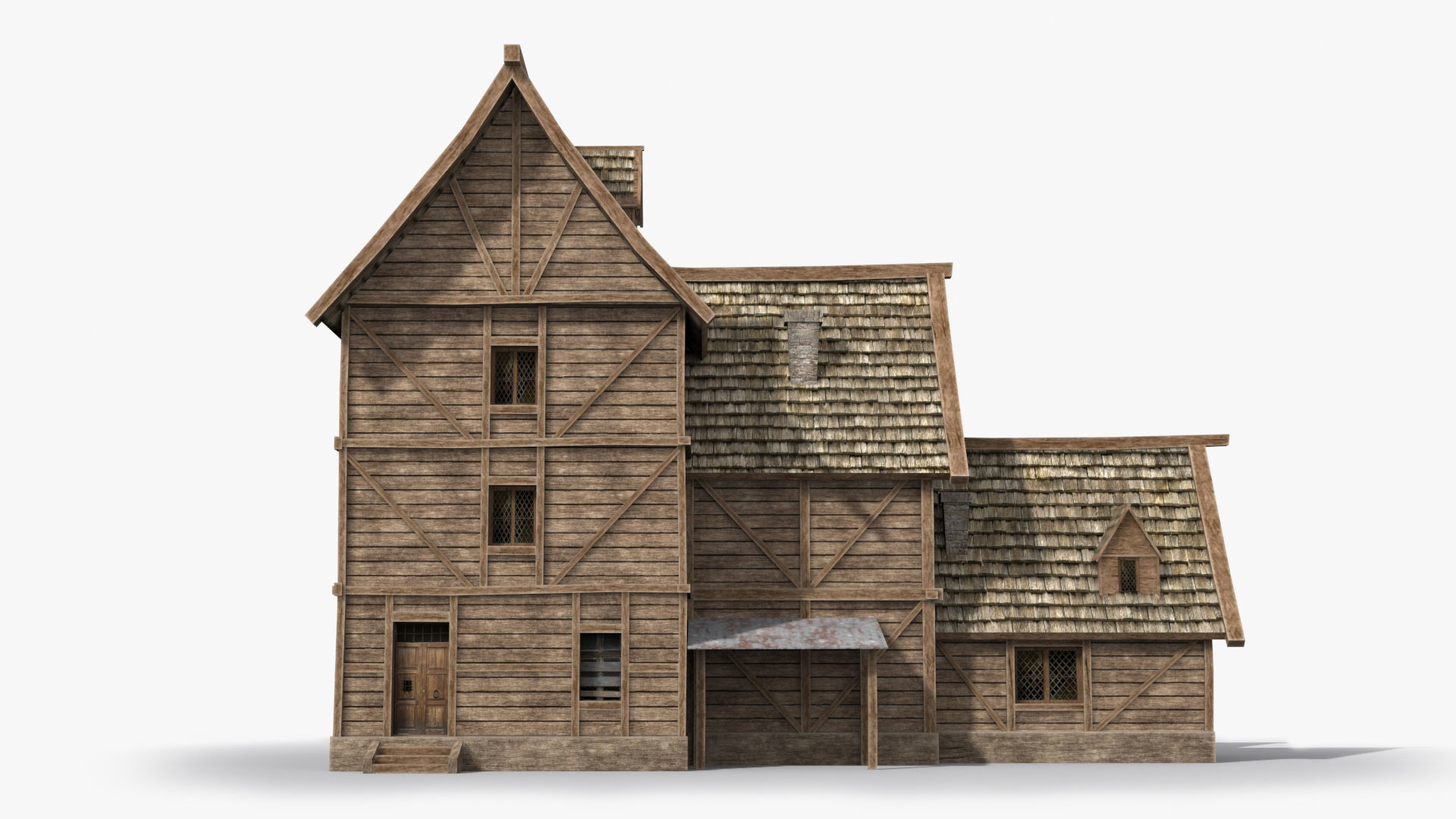 Medieval house x8 Low-poly 3D model_1