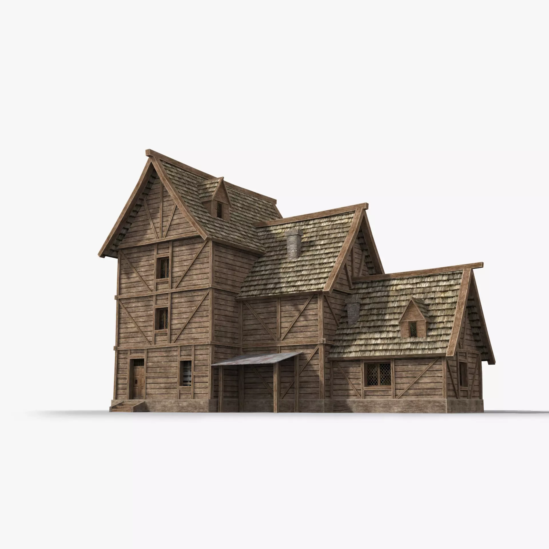 Medieval house x8 Low-poly 3D model_0