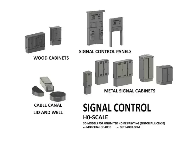 SIG-0002 Signal box set for electric control H0-scale 16 items 3D print model