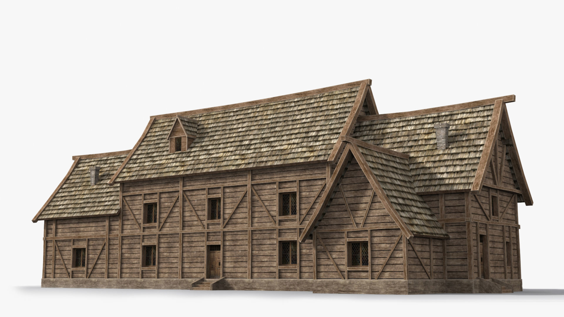 Medieval house x11 Low-poly 3D model_2