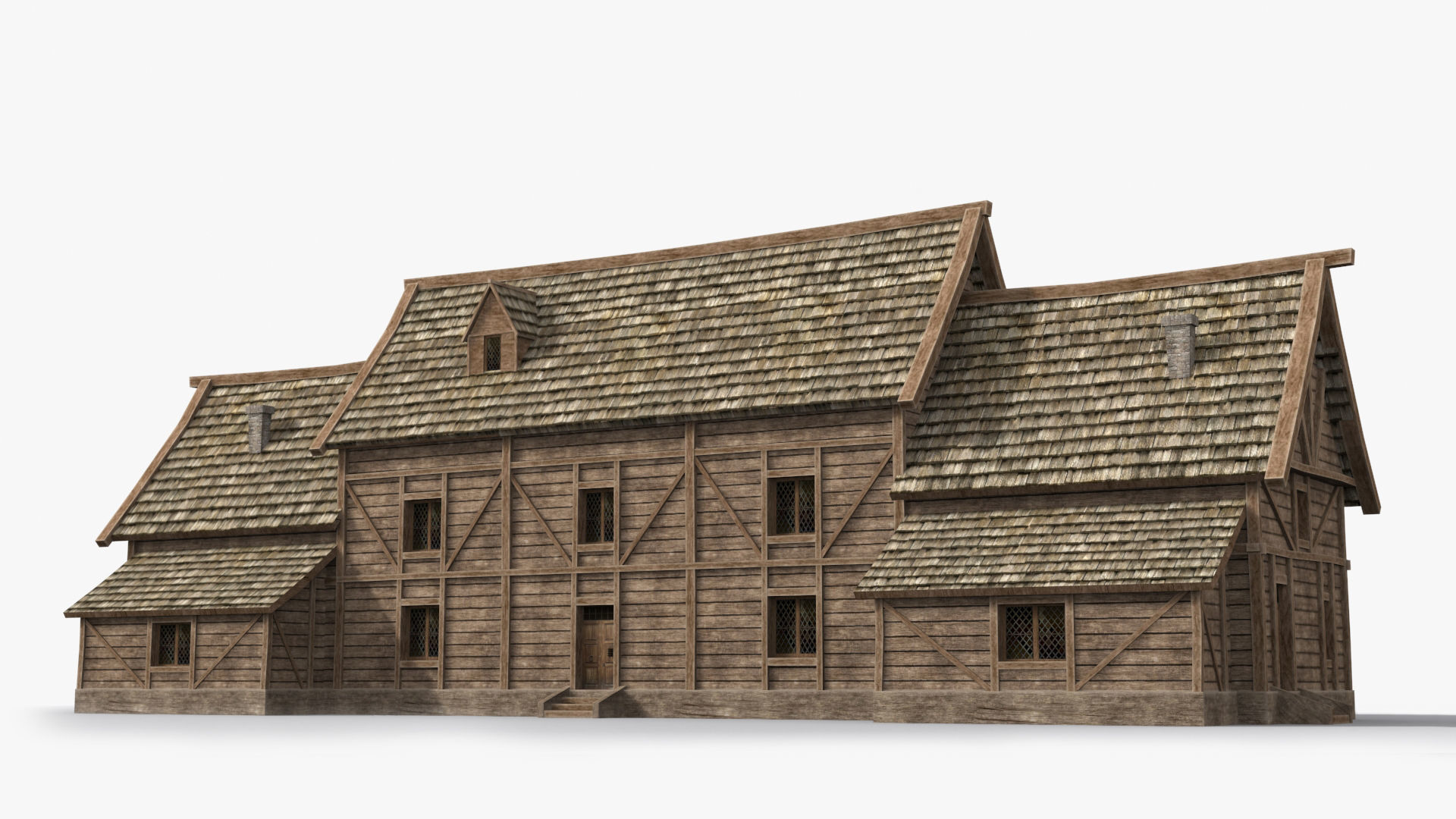 Medieval house x12 Low-poly 3D model_2