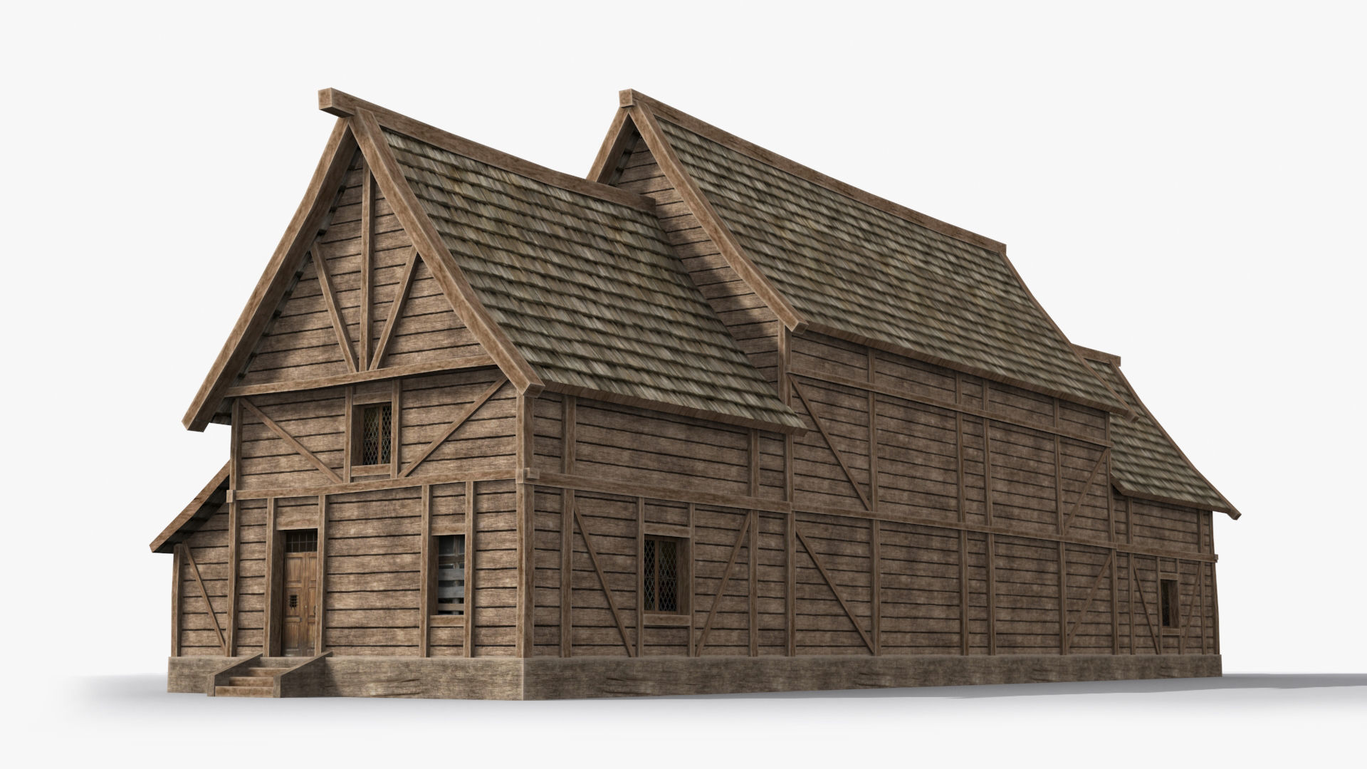 Medieval house x12 Low-poly 3D model_4
