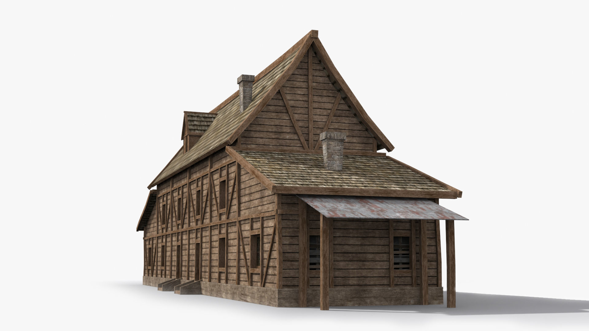 Medieval house x13 Low-poly 3D model_3