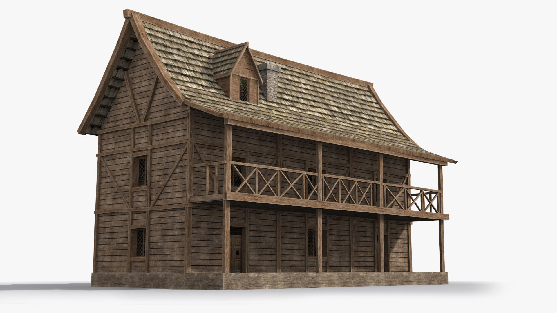 Medieval house x14 Low-poly 3D model_2