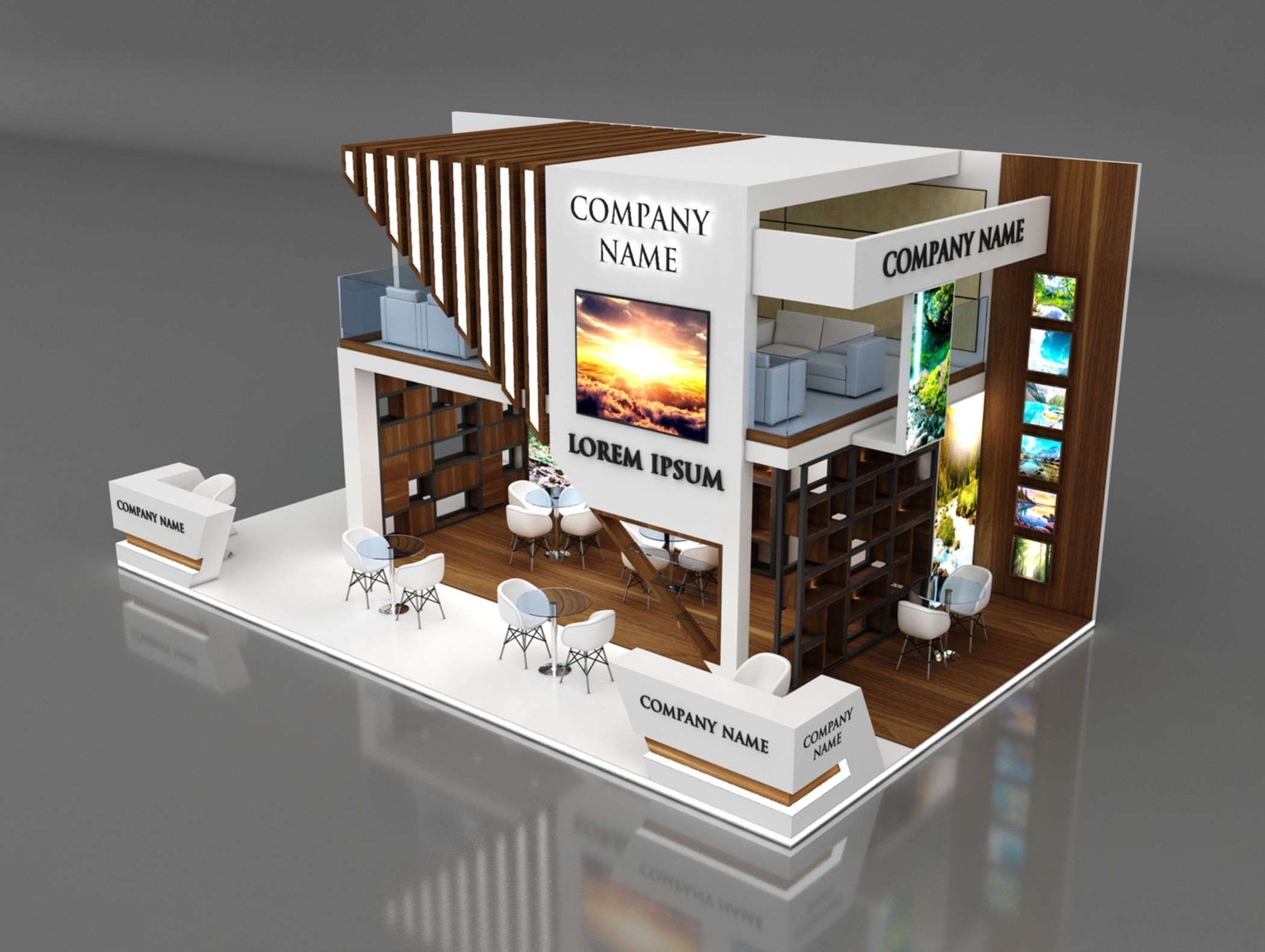Booth Exhibition Stand Stall 10x6m Height 500 cm 3 Side Open 3D model_4