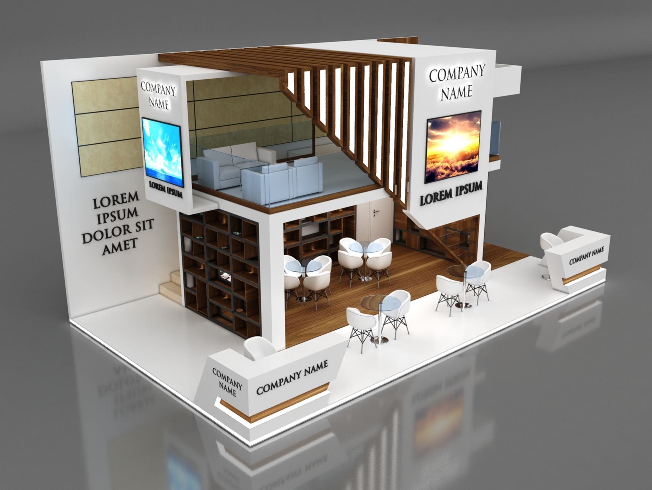 Booth Exhibition Stand Stall 10x6m Height 500 cm 3 Side Open 3D model_1