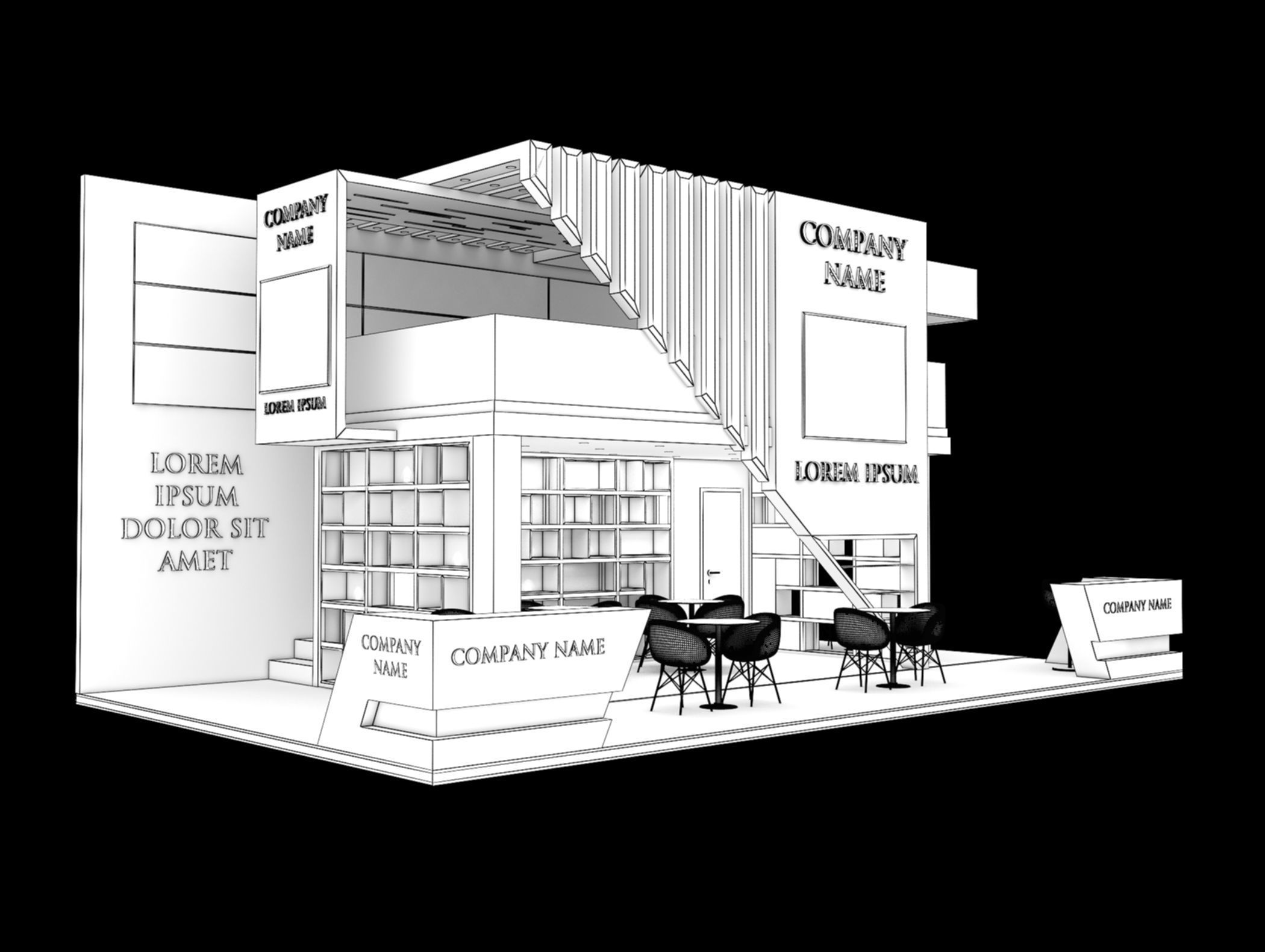 Booth Exhibition Stand Stall 10x6m Height 500 cm 3 Side Open 3D model_8