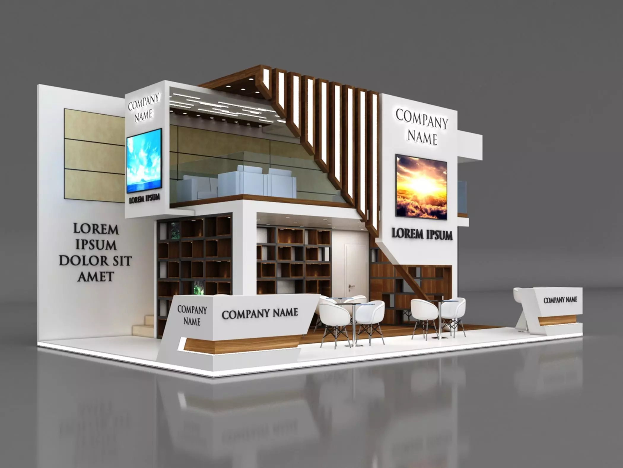 Booth Exhibition Stand Stall 10x6m Height 500 cm 3 Side Open 3D model_0