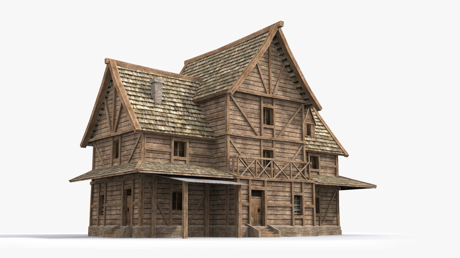 Medieval house x15 Low-poly 3D model_2