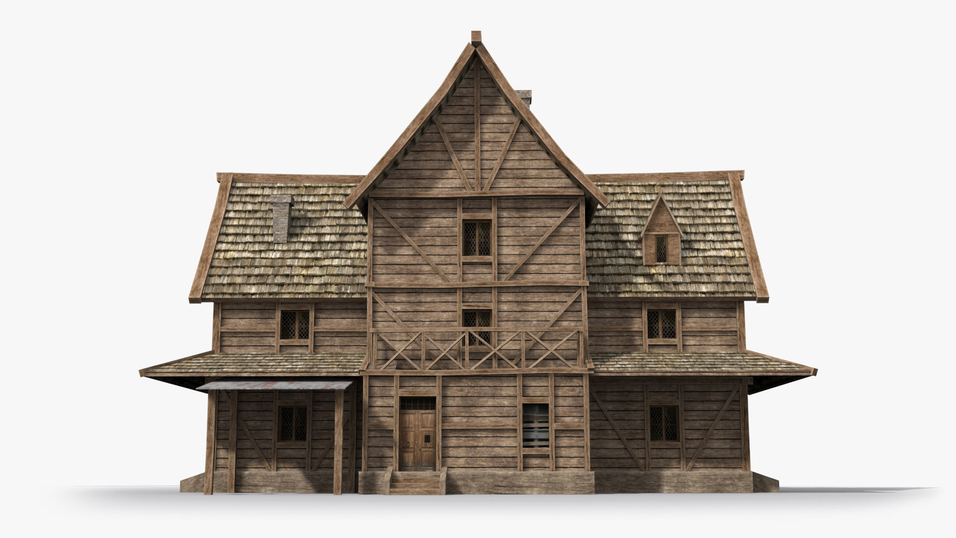 Medieval house x15 Low-poly 3D model_1