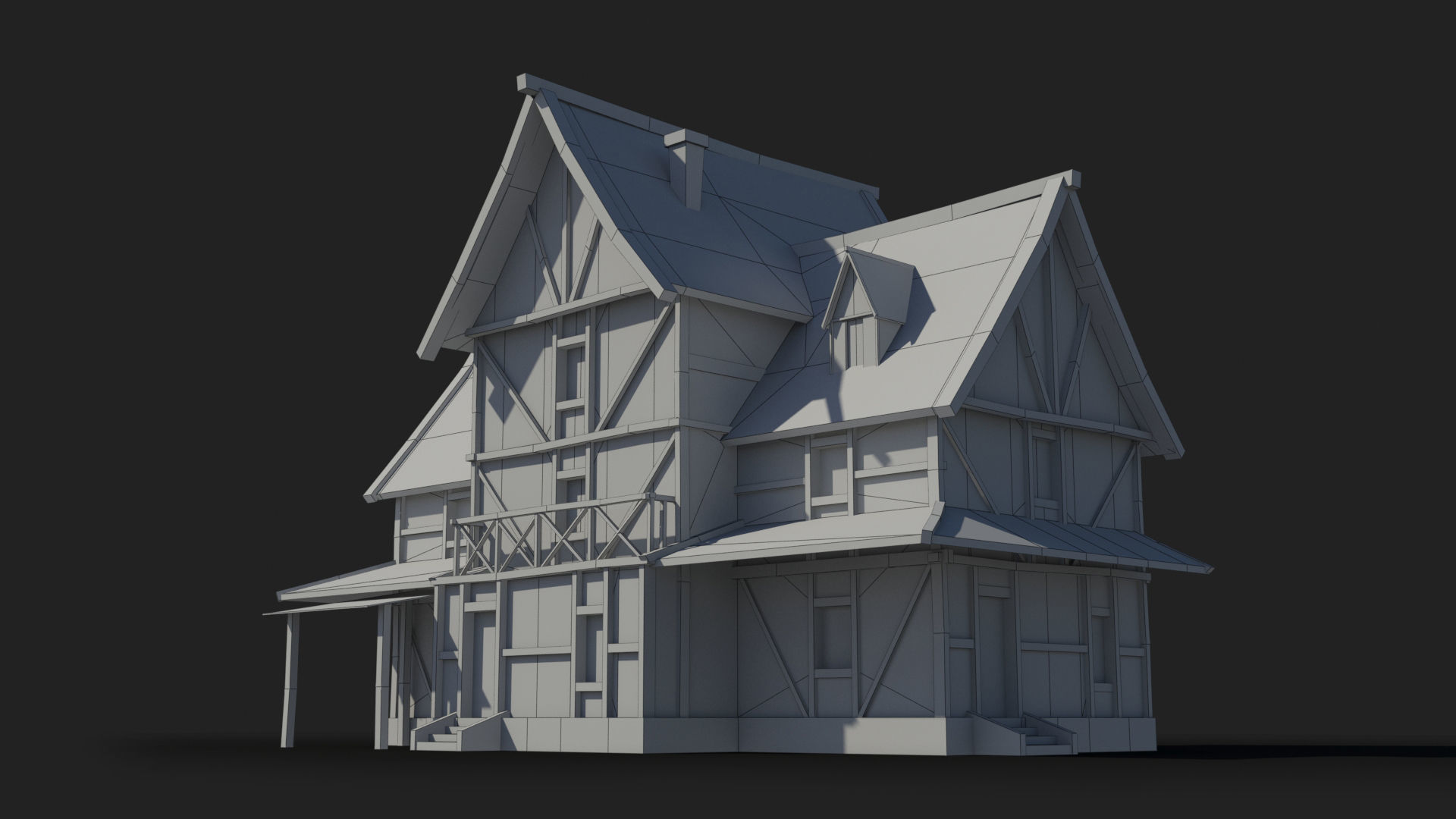 Medieval house x15 Low-poly 3D model_5