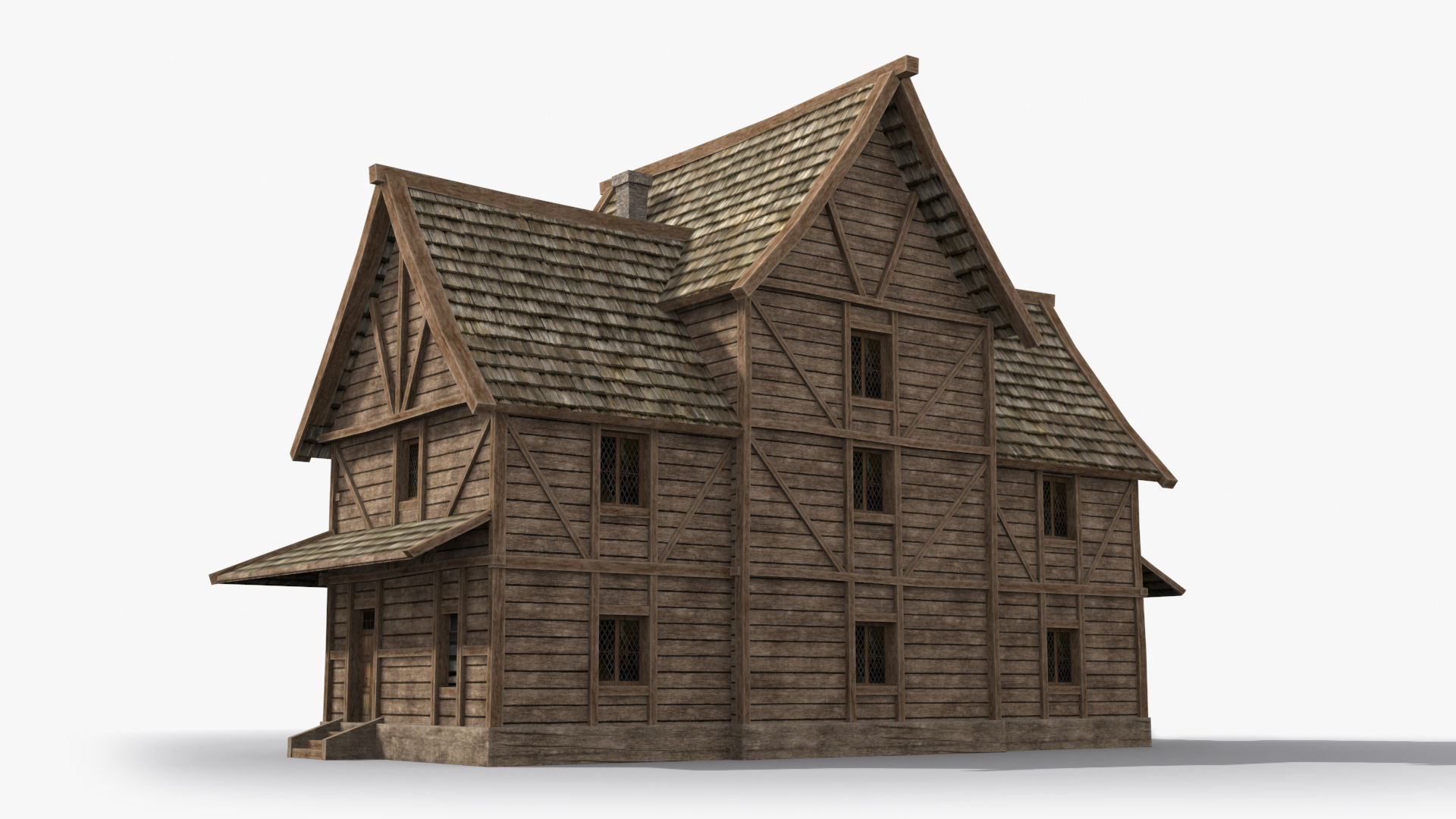Medieval house x15 Low-poly 3D model_4