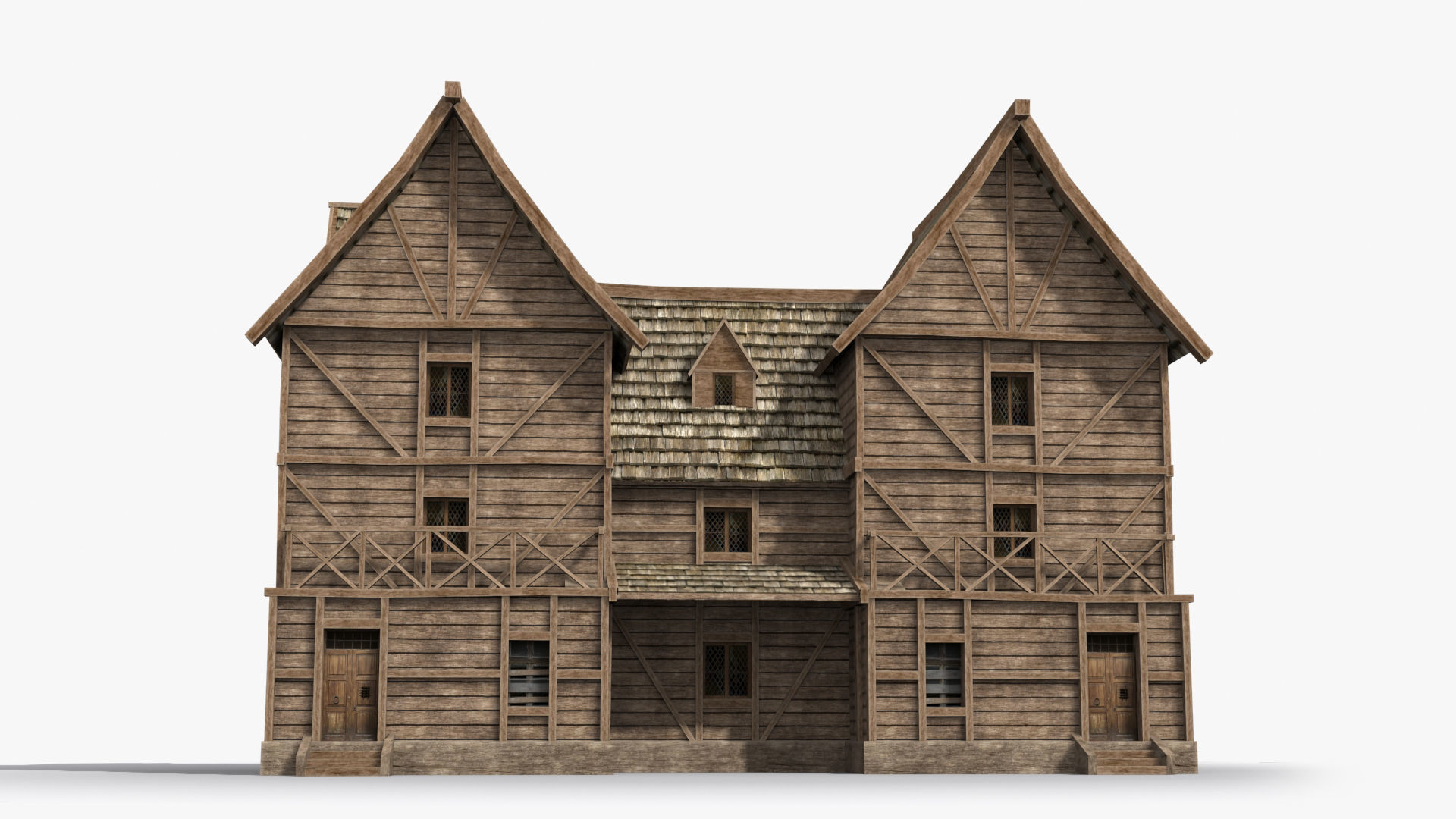 Medieval house x16 Low-poly 3D model_1